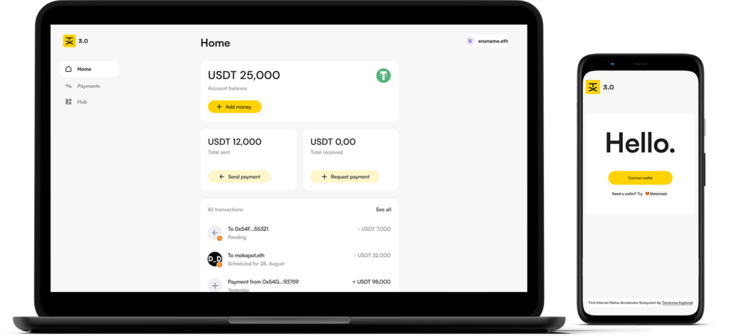 Screenshot of TX 3.0's payment design.